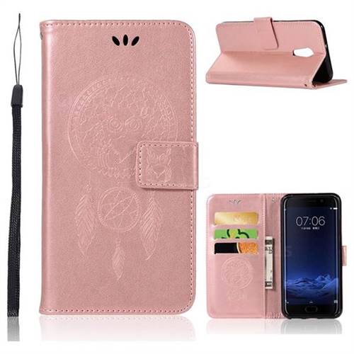 Intricate Embossing Owl Campanula Leather Wallet Case for Vivo Xplay6 - Rose Gold