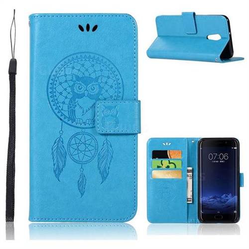 Intricate Embossing Owl Campanula Leather Wallet Case for Vivo Xplay6 - Blue