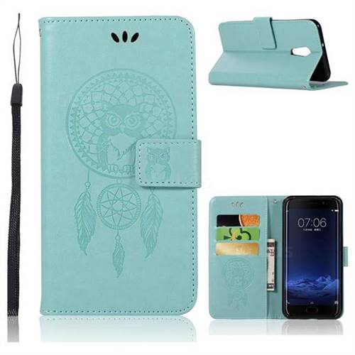 Intricate Embossing Owl Campanula Leather Wallet Case for Vivo Xplay6 - Green