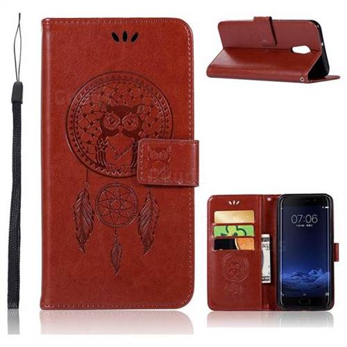 Intricate Embossing Owl Campanula Leather Wallet Case for Vivo Xplay6 - Brown