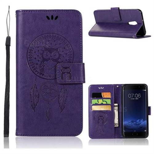 Intricate Embossing Owl Campanula Leather Wallet Case for Vivo Xplay6 - Purple