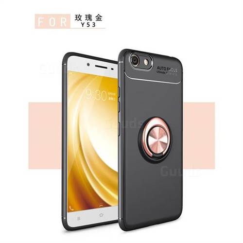 Auto Focus Invisible Ring Holder Soft Phone Case for Vivo Y53 - Black Gold