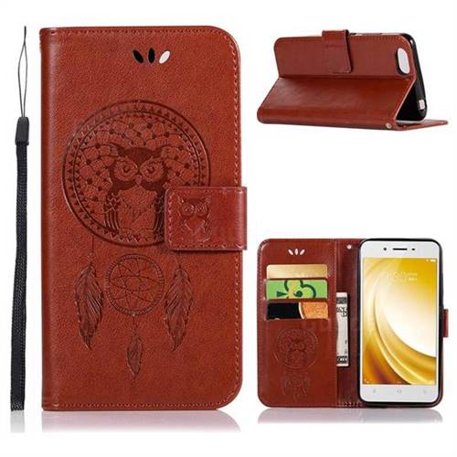 Intricate Embossing Owl Campanula Leather Wallet Case for Vivo Y53 - Brown
