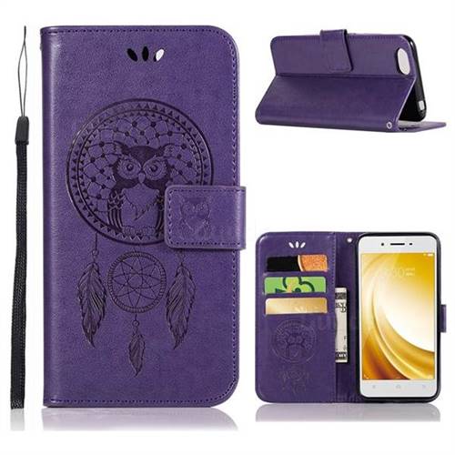 Intricate Embossing Owl Campanula Leather Wallet Case for Vivo Y53 - Purple