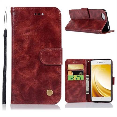 Luxury Retro Leather Wallet Case for Vivo Y53 - Wine Red