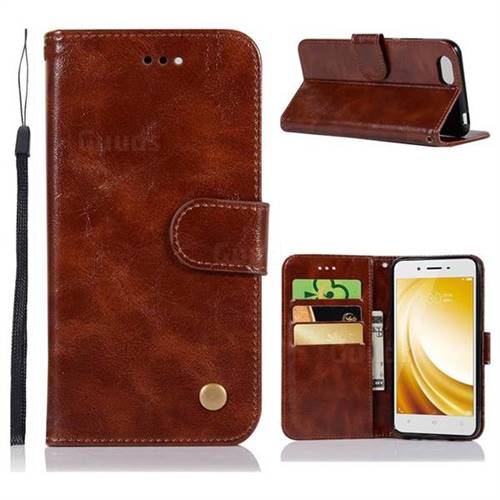Luxury Retro Leather Wallet Case for Vivo Y53 - Brown