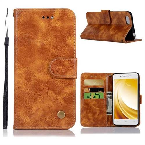 Luxury Retro Leather Wallet Case for Vivo Y53 - Golden