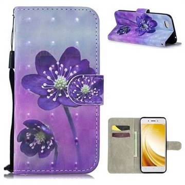 Purple Flower 3D Painted Leather Wallet Phone Case for Vivo Y53