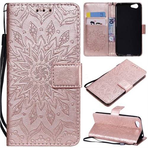 Embossing Sunflower Leather Wallet Case for Vivo Y53 - Rose Gold