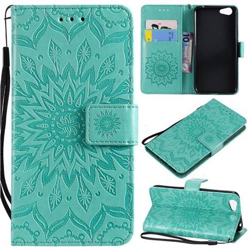 Embossing Sunflower Leather Wallet Case for Vivo Y53 - Green