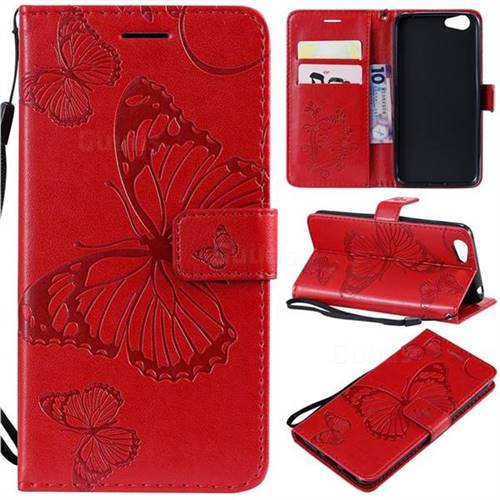 Embossing 3D Butterfly Leather Wallet Case for Vivo Y53 - Red