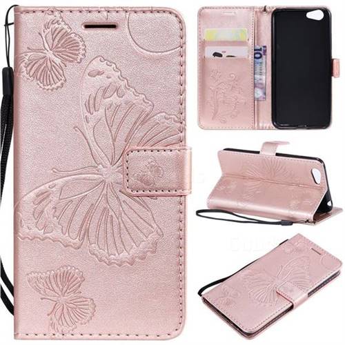 Embossing 3D Butterfly Leather Wallet Case for Vivo Y53 - Rose Gold