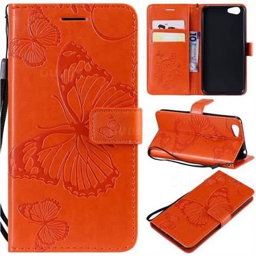 Embossing 3D Butterfly Leather Wallet Case for Vivo Y53 - Orange