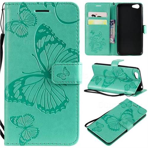 Embossing 3D Butterfly Leather Wallet Case for Vivo Y53 - Green