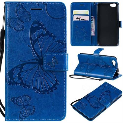 Embossing 3D Butterfly Leather Wallet Case for Vivo Y53 - Blue