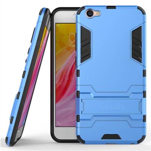 Armor Premium Tactical Grip Kickstand Shockproof Dual Layer Rugged Hard Cover for Vivo Y67 - Light Blue