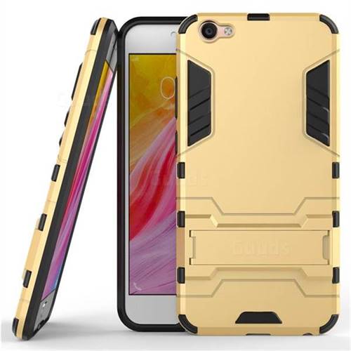 Armor Premium Tactical Grip Kickstand Shockproof Dual Layer Rugged Hard Cover for Vivo Y67 - Golden