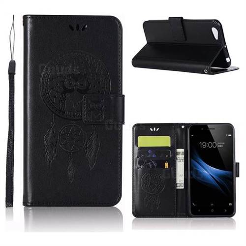 Intricate Embossing Owl Campanula Leather Wallet Case for Vivo Y67 - Black