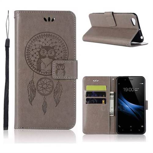 Intricate Embossing Owl Campanula Leather Wallet Case for Vivo Y67 - Grey