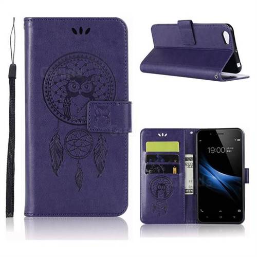 Intricate Embossing Owl Campanula Leather Wallet Case for Vivo Y67 - Purple