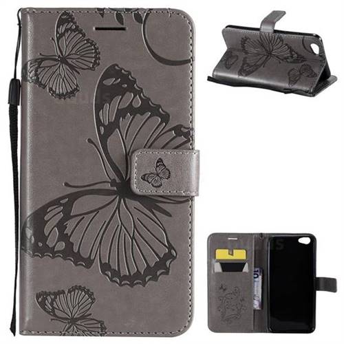 Embossing 3D Butterfly Leather Wallet Case for Vivo Y67 - Gray