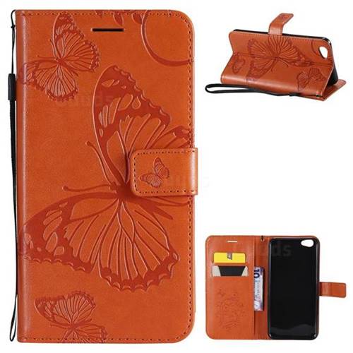 Embossing 3D Butterfly Leather Wallet Case for Vivo Y67 - Orange