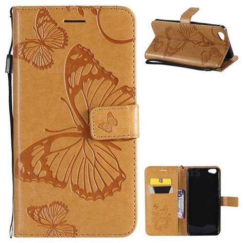 Embossing 3D Butterfly Leather Wallet Case for Vivo Y67 - Yellow