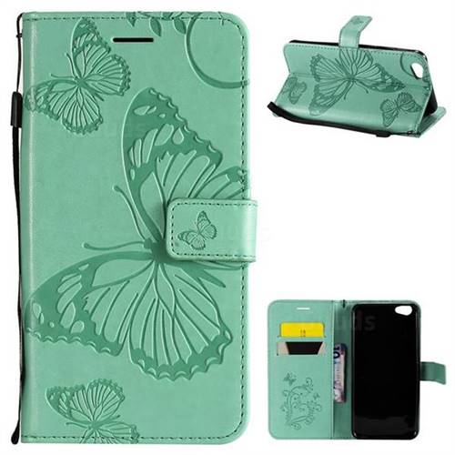 Embossing 3D Butterfly Leather Wallet Case for Vivo Y67 - Green