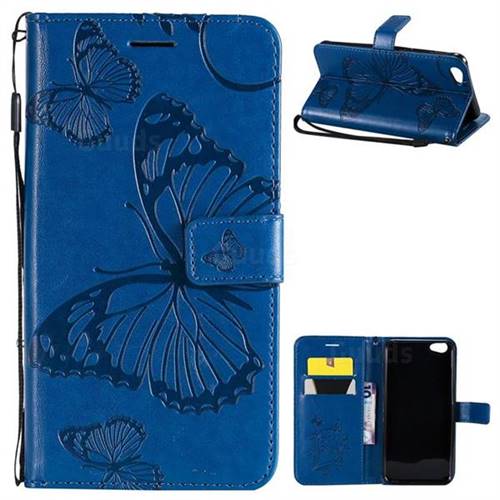 Embossing 3D Butterfly Leather Wallet Case for Vivo Y67 - Blue