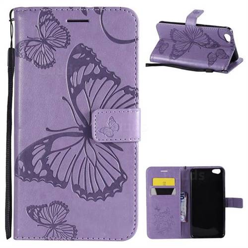Embossing 3D Butterfly Leather Wallet Case for Vivo Y67 - Purple