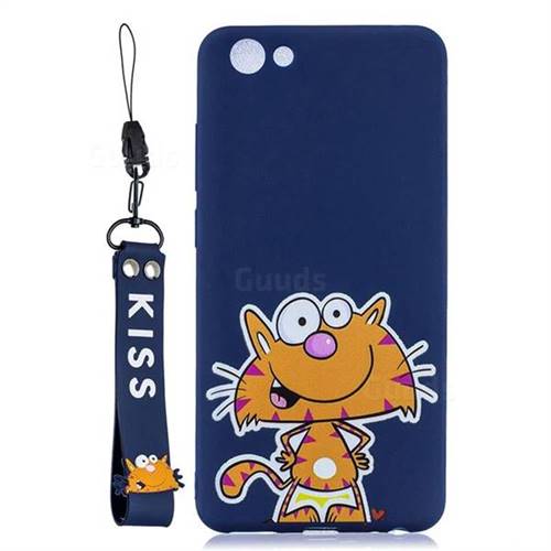 Blue Cute Cat Soft Kiss Candy Hand Strap Silicone Case for vivo Y71(vivo Y71i)