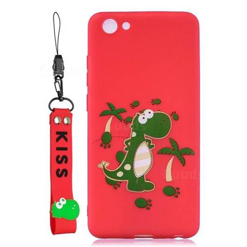Red Dinosaur Soft Kiss Candy Hand Strap Silicone Case for vivo Y71(vivo Y71i)