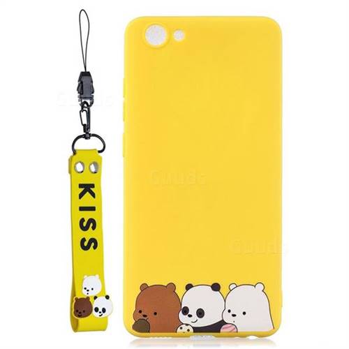 Yellow Bear Family Soft Kiss Candy Hand Strap Silicone Case for vivo Y71(vivo Y71i)