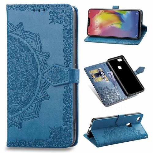 Embossing Imprint Mandala Flower Leather Wallet Case for vivo Y83 - Blue