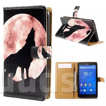 Moon Wolf Leather Wallet Case for Sony Xperia E4 / E4 Dual
