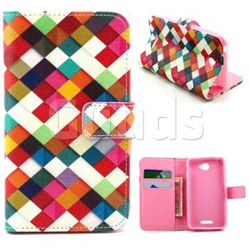Color Plaid Leather Wallet Case for Sony Xperia E4 / E4 Dual