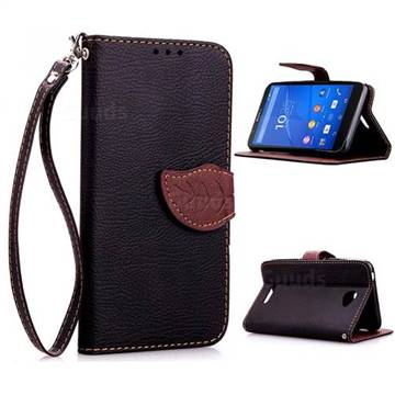 Leaf Buckle Litchi Leather Wallet Phone Case for Sony Xperia E4 - Black