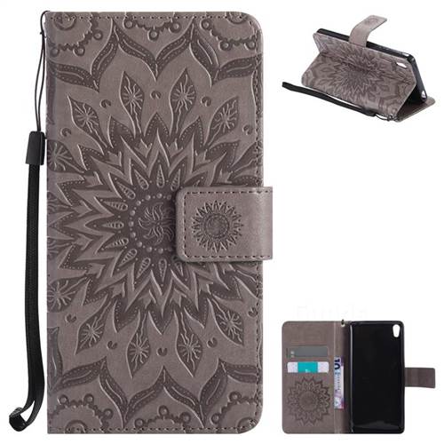 Embossing Sunflower Leather Wallet Case for Sony Xperia E5 - Gray