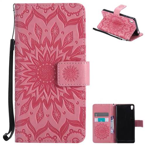 Embossing Sunflower Leather Wallet Case for Sony Xperia E5 - Pink