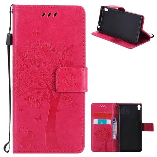 Embossing Butterfly Tree Leather Wallet Case for Sony Xperia E5 - Rose