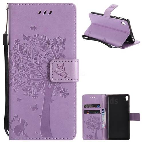 Embossing Butterfly Tree Leather Wallet Case for Sony Xperia E5 - Violet