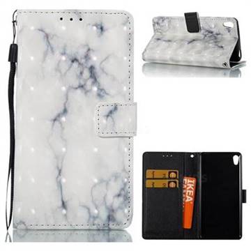 White Gray Marble 3D Painted Leather Wallet Case for Sony Xperia E5