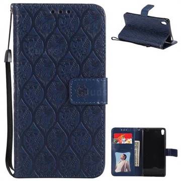 Intricate Embossing Rattan Flower Leather Wallet Case for Sony Xperia E5 - Navy