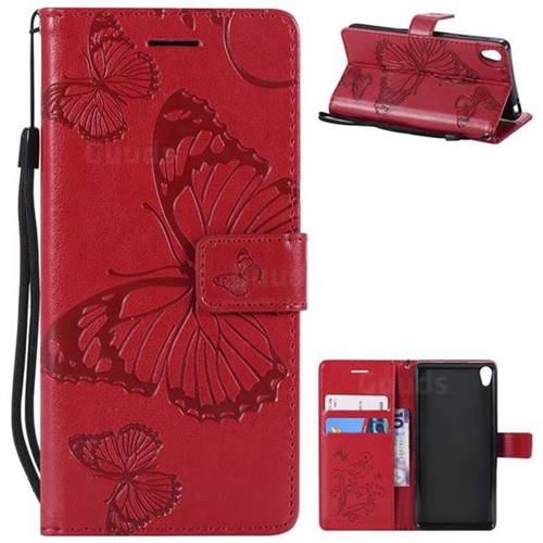 Embossing 3D Butterfly Leather Wallet Case for Sony Xperia E5 - Red