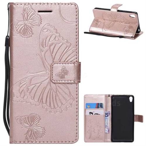 Embossing 3D Butterfly Leather Wallet Case for Sony Xperia E5 - Rose Gold