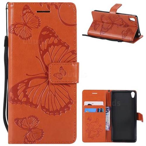 Embossing 3D Butterfly Leather Wallet Case for Sony Xperia E5 - Orange
