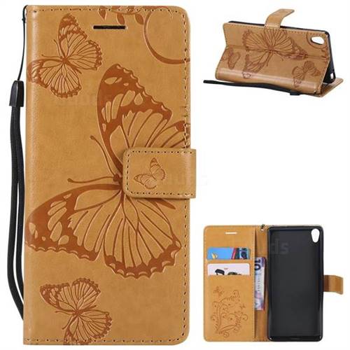 Embossing 3D Butterfly Leather Wallet Case for Sony Xperia E5 - Yellow