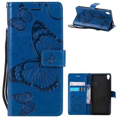 Embossing 3D Butterfly Leather Wallet Case for Sony Xperia E5 - Blue