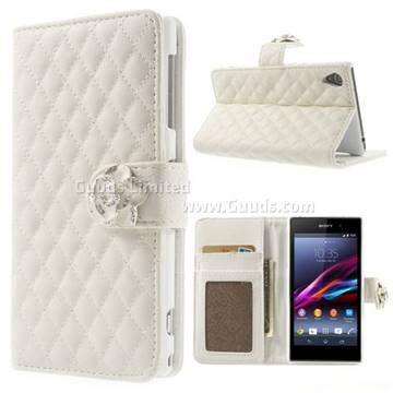 Diamond Flower Rhombus Leather Case for Sony Xperia Z1 Honami L39h C6902 C6903 - White
