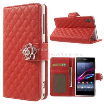 Diamond Flower Rhombus Leather Case for Sony Xperia Z1 Honami L39h C6902 C6903 - Red